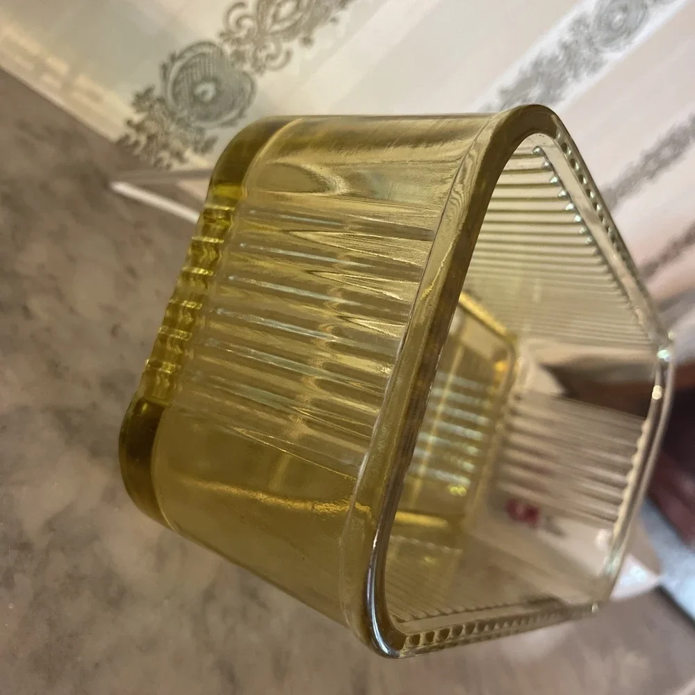 Federal/Atlas Glass Ribbed Amber Butter Dish | Clear Ribbed Lid Built-in Handle